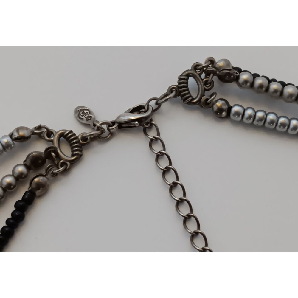 Premier Designs Triple Strand Gunmetal Black Silver Bead Necklace Retired - Picture 9 of 9